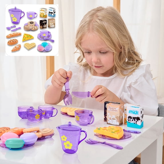 Pretend Play Bakery Breakfast Food Set with Portable Storage Case, Tea Party Cooking Role Play Toy, Top Christmas Birthday Holiday Gift, Educational Fine Motor Toy for Toddler Boys Girls Ages 3+
