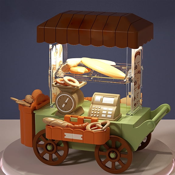 Pretend Play Bakery Cart for Kids, Rolling Bread Shop Food Stand Role Play Toy, Top Christmas Birthday Holiday Gift, Creative Imagination Educational Toy for Toddler Boys Girls Ages 3+