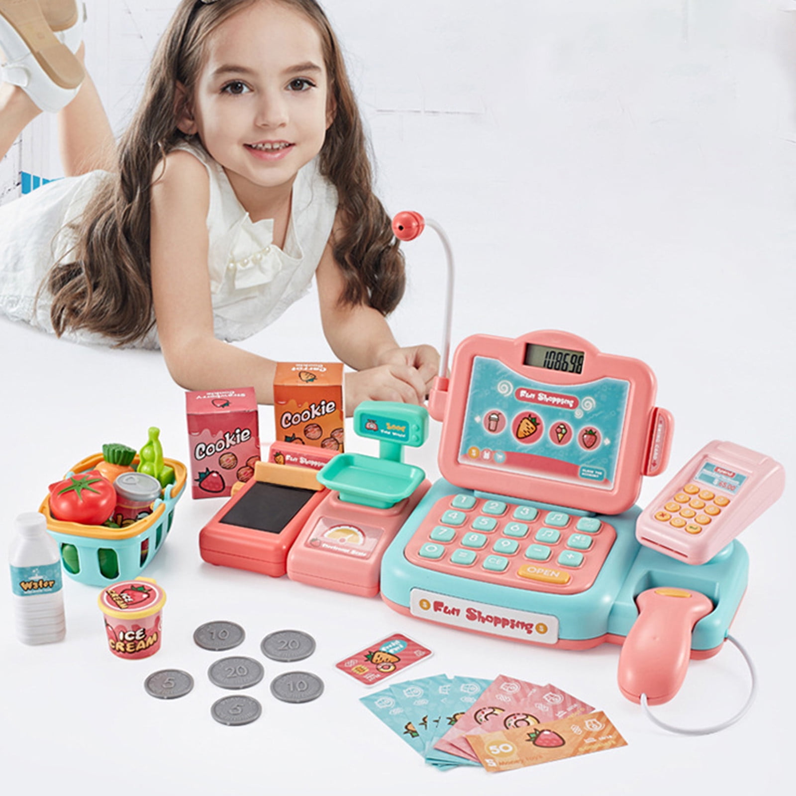 Pretend Play Cash Register Toy With Real Barcode Scanner And Calculator