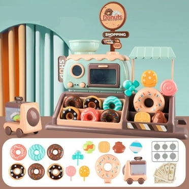 Pretend Play Donut Toy Candy Store Toy Realistic Functional Donut Oven with Lights and Sound Carrier Cart Candy Shop Toys 34pcs Kids Shopping Store Play Money Dessert Toy Educational Playset for Kids