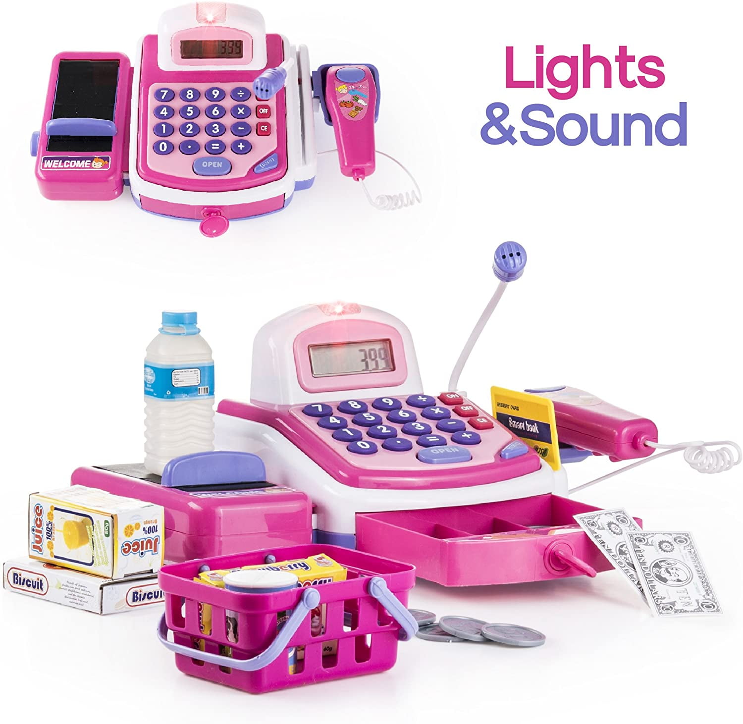 CifToys Toy Cash Register for Kids, Pink Cashier Toy Playset for Girls 3+ -  Walmart.com