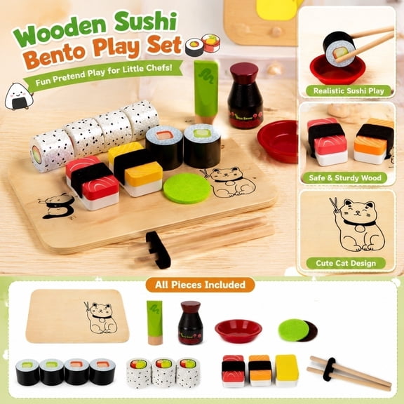 Pretend Play Food Set With Japanese Sushi And Bento Box Theme, Simulation Food Toys For Kitchen Role Play, Early Learning And Imaginative Activity For Youngsters, A