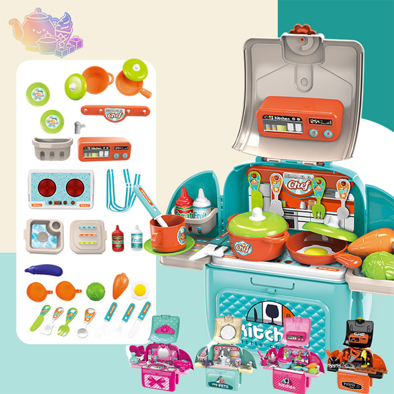 Pretend Play House Toys, Kids Portable Backpack Pretend Playset, Simulation Toy Kit with Kitchen, Pet, Makeup and Tool Themes for Pretend Role Play, Toy for Kids Ages 3 and Up