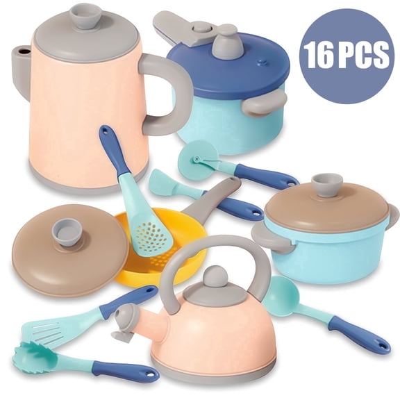 Kids Pretend Play Kitchen Accessories Toys for Toddler 2 3 4 Year Old Boys Girls, Cookware Pots and Pans Cooking Utensils Playset Toys for Kids 2 4 Years, Birthday Gifts Toys for Toddlers 1-3