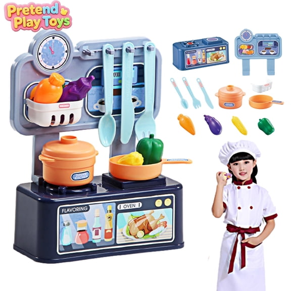Pretend Play Kitchen Stove Toy Set, Kids Toddler Countertop Cookware Veggie Utensils Cooking Playset, Preschool Educational Learning Toys, Imaginative Little Chef Role Play Kit for Boys Girls Ages 3+