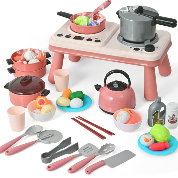 Pretend Play Kitchen Toy 52PCS Pretend Cooking Toys Set with Steam