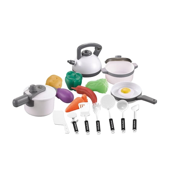 Pretend Play Kitchen Toy Set,Smooth Safe Simulated Food Cookware Stove Cooking Toys for Indoor Family Game Birthday Gift
