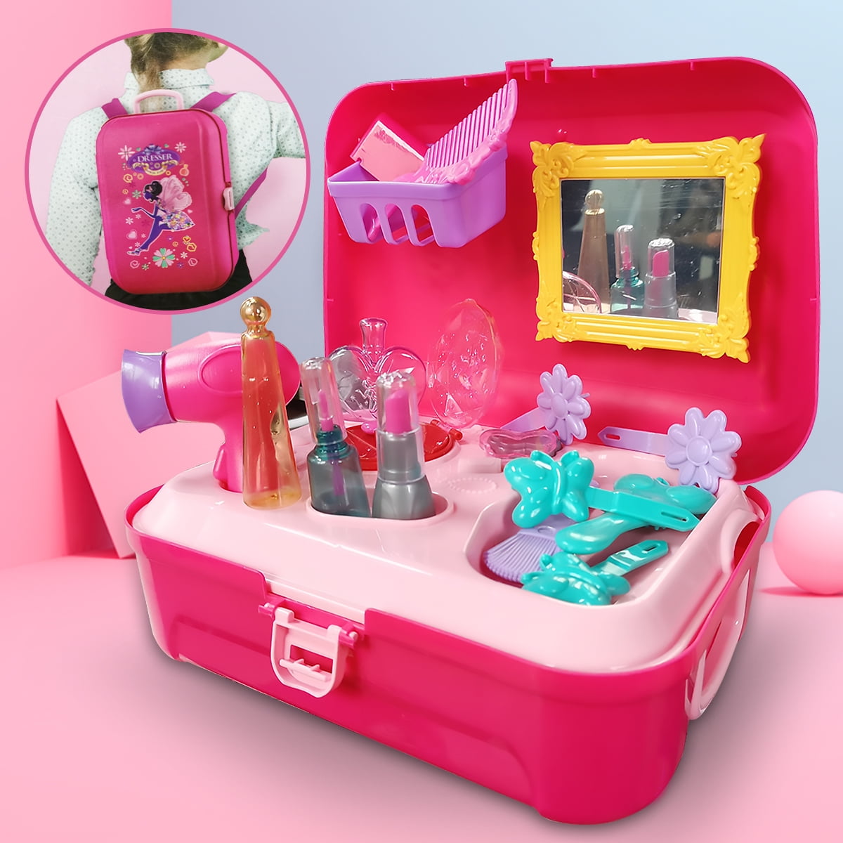 Pretend Play Make Up Case and Cosmetic Set for Children, Beauty Hair
