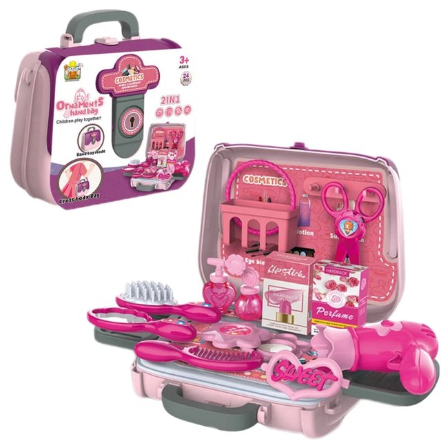 Pretend Play Makeup Vanity Toy with Carrying Case , 24 Pcs Kids Beauty