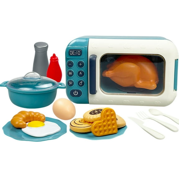 Pretend Play Microwave Oven Set,Simulated Kitchen Appliance Toy,Interactive Light And Rotating Tray Features,Realistic Food Accessories Set,Imaginative Role Play Kitchen Collection