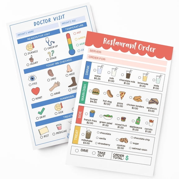Pretend Play Notepads - 2-pack Pads 40 Pages Order-taking Restaurant & 40 Visit Notepad Waiter And Imaginative Role