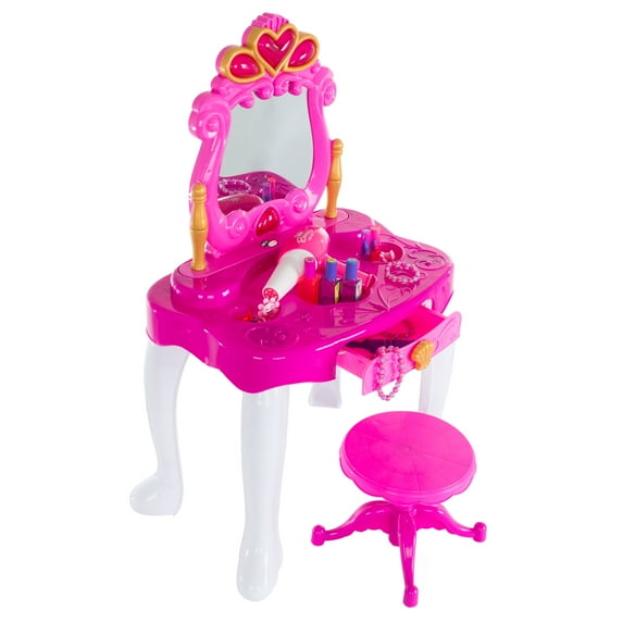 Hey Play Girls Vanity Set – Princess Mirror with Light and Sound, Pink