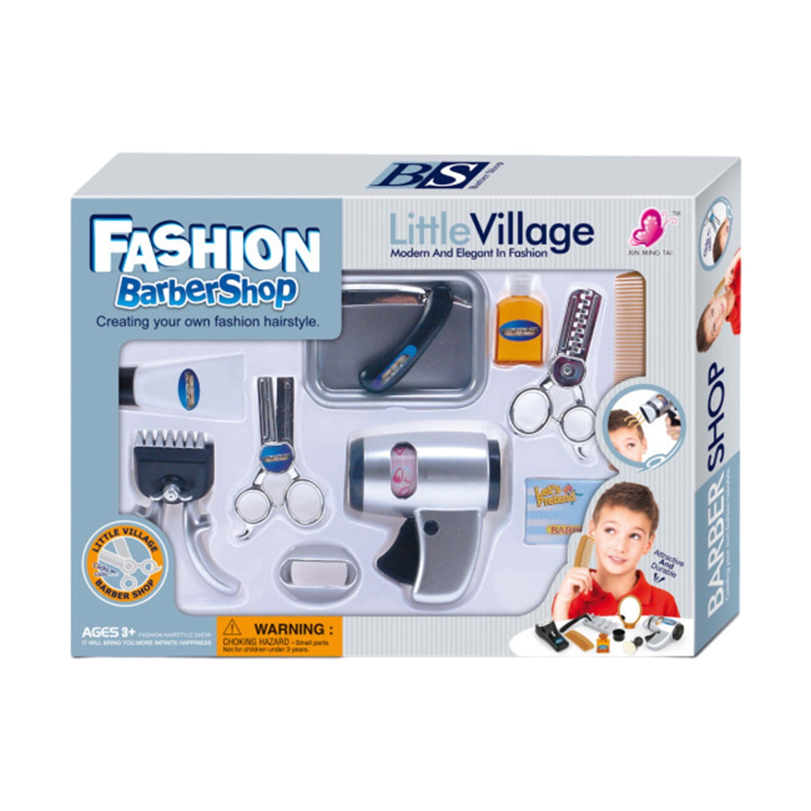 Pretend Play Shaving & Grooming Kit for Kid, Boy Girl Barber Set, Toddler Hair Cutting Playset