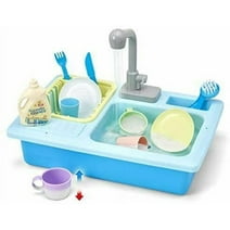 Pretend Play Sink Set - Pretend Kitchen Sink and Dishwashing Playset - Plastic Diner and Playhouse Toy Accessories