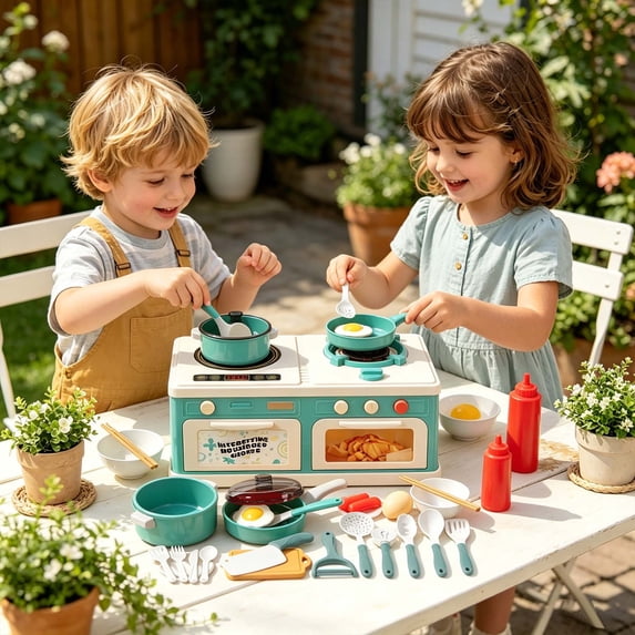 Pretend Play Stove Kitchen Set for Kids with Light & Sound, Realistic Cooking Role Play Chef Toy, Christmas Birthday Holiday Gift, Educational Fine Motor Learning Toy for Toddler Boys Girls Ages 3+
