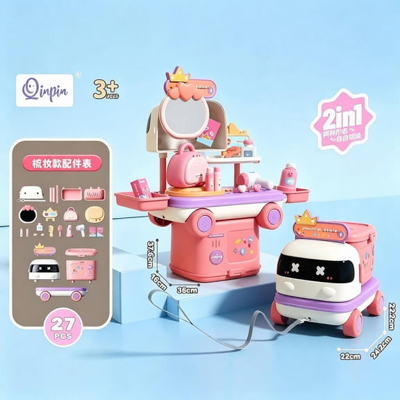 Pretend Play Toys, 2-in-1 Convertible Bus Pretend Play Medical Kitchen Toy Set, 17 Pcs ABS Simulation Role Play Tools Storage Cart, Birthday Holiday Gift for Boys Girls Ages 3-8