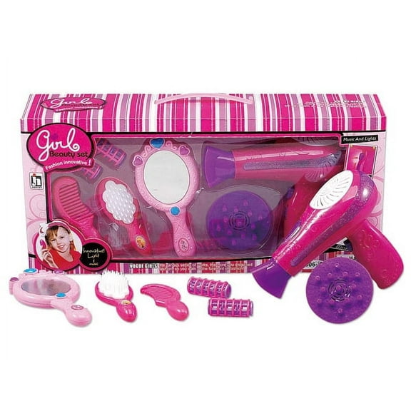 Pretend Toy Beauty Salon Fashion Play Set With Hairdryer, Mirror, and Accessories