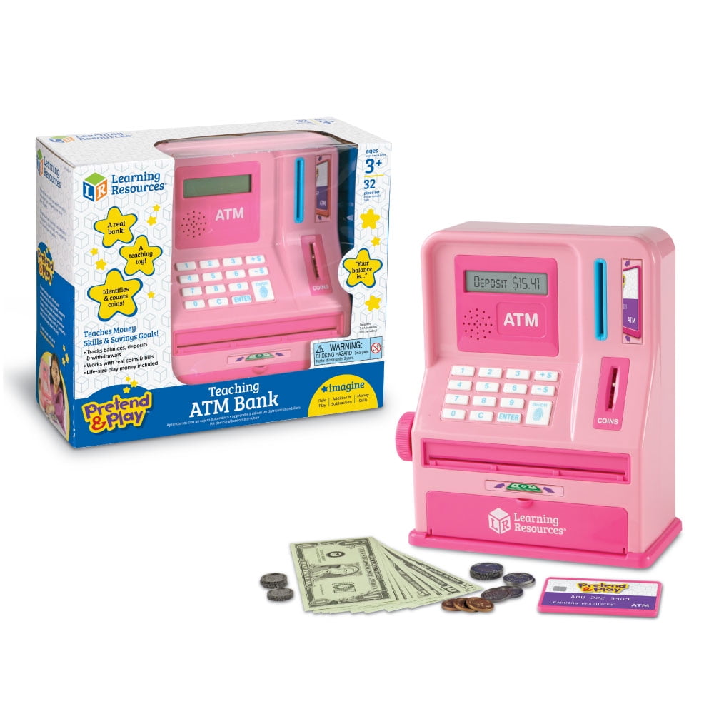 Learning Resources Teaching ATM Bank Pink Toddler Learning Toys Play Money For Kids Ages and Up