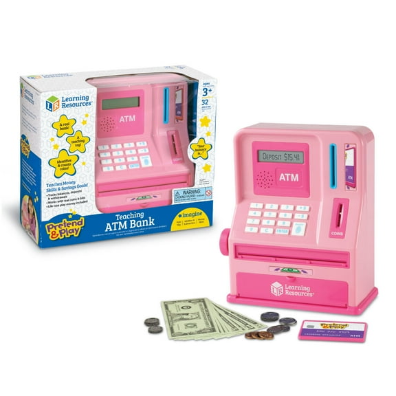 Learning Resources Teaching ATM Bank Pink Toddler Learning Toys Play Money For Kids Ages and Up