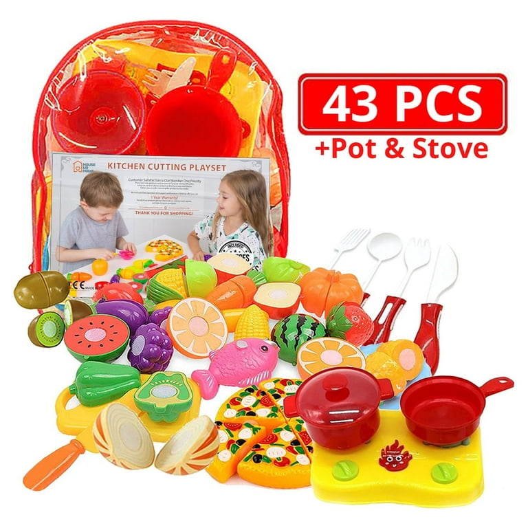 92PCS Cutting Play Food Toy for Kids Kitchen,Play Kitchen Food with  Vegetables & Fruit Shopping Basket,Kids Kitchen Accessories set,Kitchen  Toys,Food