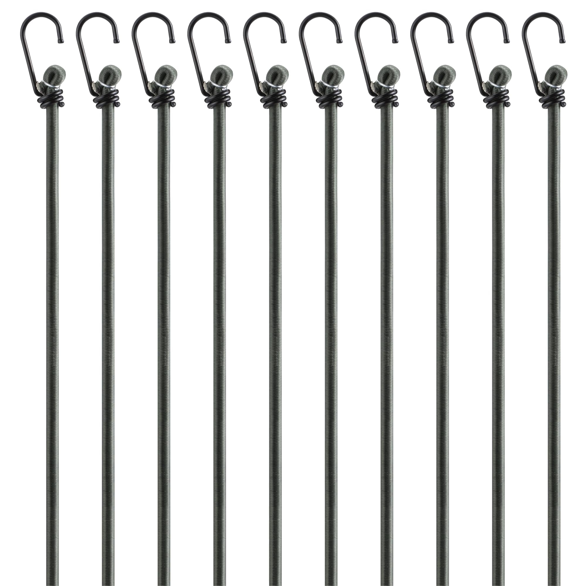 Pretex Heavy Duty Bungee Cords with Hooks - Set of 12 - Extra Strong Bungees for Luggage & Camping – Universal Tie Down Cord Straps - 4 Different Lengths - Army Green