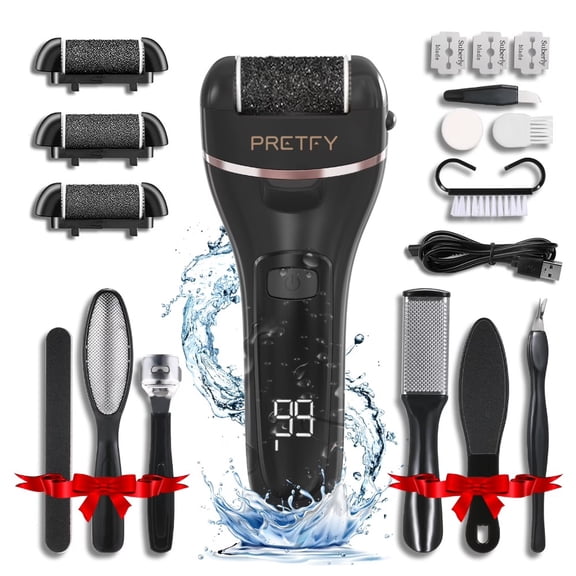 Pretfy Electric Foot Callus Remover Set Rechargeable Foot Grinder Digital Display Stainless Steel Pedicure Tools Set Portable Foot Care Kit Foot File Remove Dead Skin