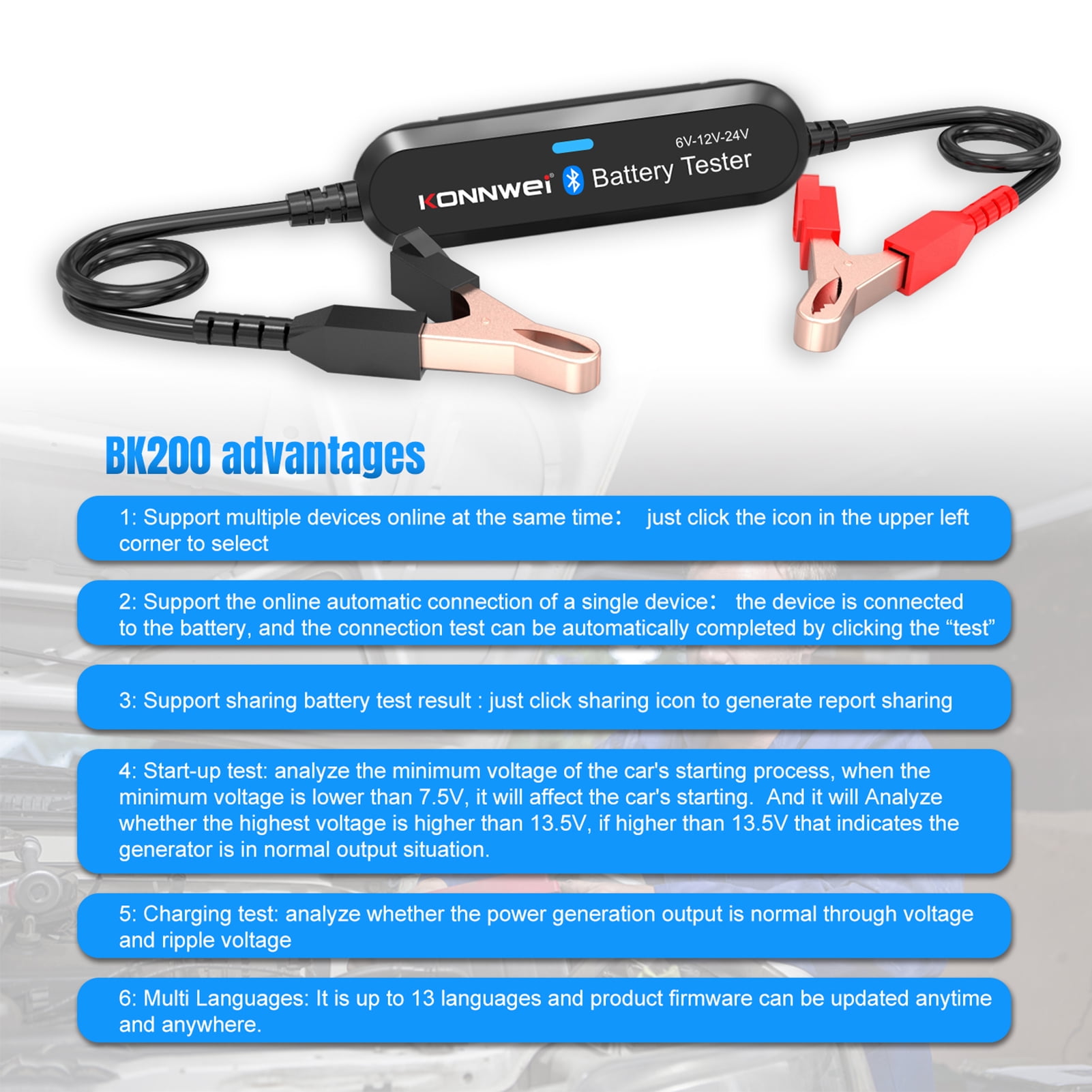 Pretfy Voltage tester,6v/12v/24v Resistance Tester Car Bt Battery Lawn