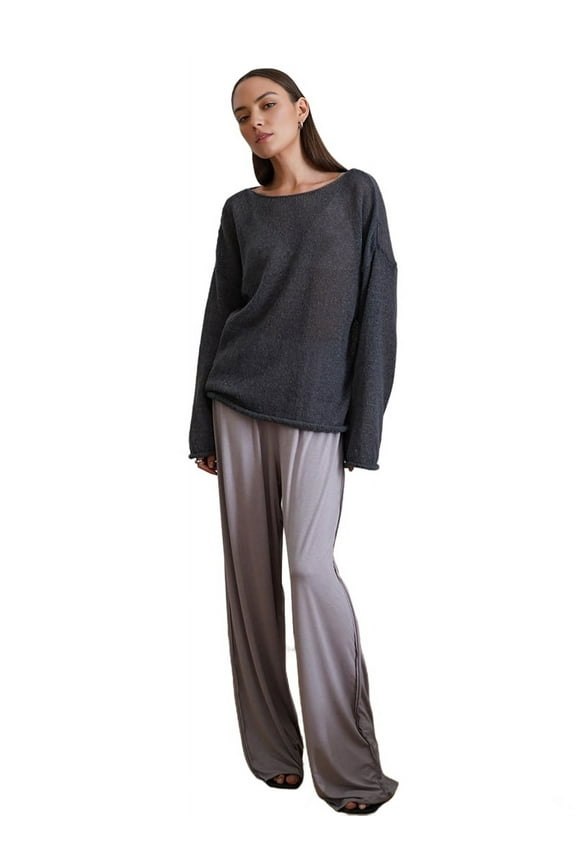 Prettady Women Oversized Long Sleeve Sheer Mesh Knit Sweater Tops Y2K Summer Loose Hollow Out Pullover Jumper Shirt Beach Dark Gray M