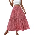 thumbnail image 1 of Women'S High Elastic Waist Midi Skirt Casual Summer Trendy Flowy Ruffle Floral Print A Line Skirts Safflower S, 1 of 6