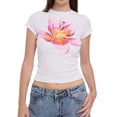 thumbnail image 1 of Prettady Women Short Sleeve Baby Tee Y2k Flower Graphic Printed Crop Top Slim Fit Crew Neck Tees Pink XL, 1 of 7