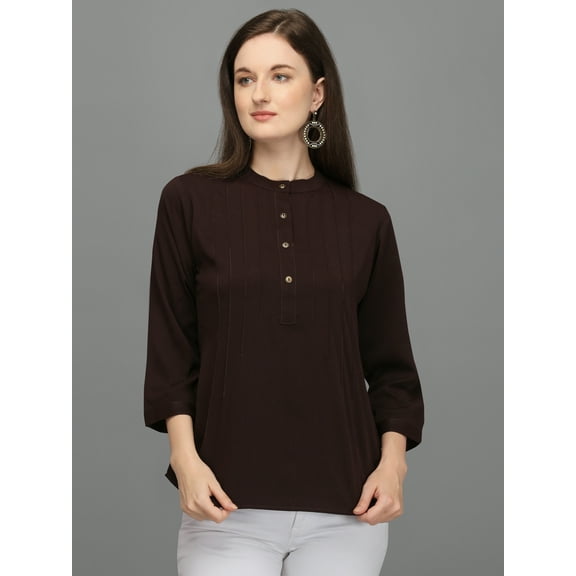 Prettify Women Straight Regular 3/4th Sleeve Casual Female Brown Western Top