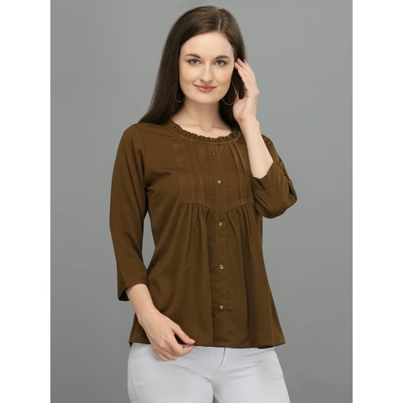 Prettify Women Straight Regular 3/4th Sleeve Casual Female Green Western Top