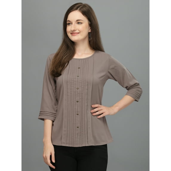 Prettify Women Straight Regular 3/4th Sleeve Casual Female Taupe Western Top