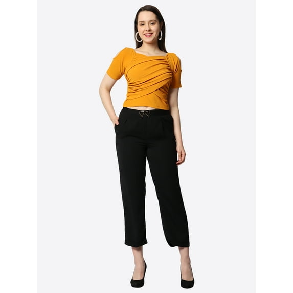 Prettify Women's Casual Solid Half Sleeve Sweetheart Neck Crop Top And Trouser Co-Ords Set Dress