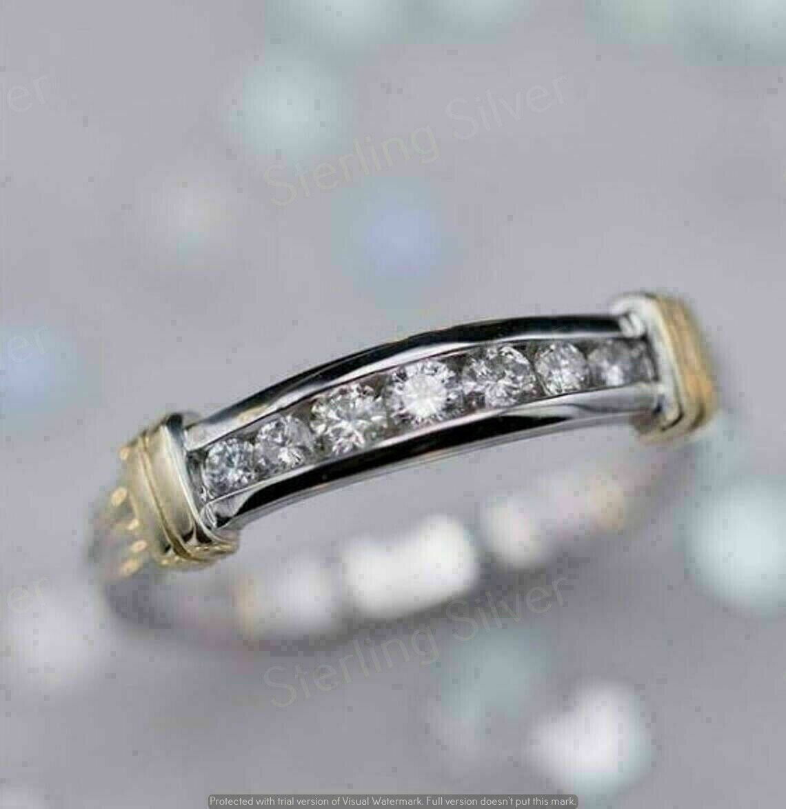 PASO JEWELS Pretty 1.00Ct Round Cut Lab Created Diamond Half Eternity Wedding Band Ring 14K White Gold Finish