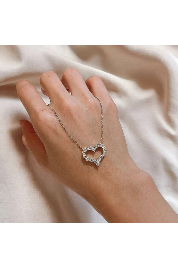 Pretty 1.50Ct Round Cut Lab Created Diamond For Women's Heart Shape Pendant In 14K White Gold Plated Free 18" Chain