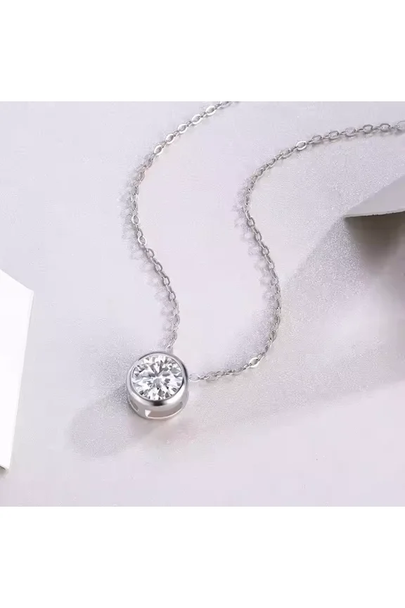 Pretty 2.00Ct Round Cut Lab Created Diamond Women's Bezel Pendant Necklace in 14K White Gold Plated
