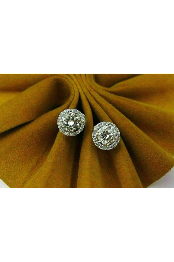 Pretty 2Ct Halo Round Cut Diamond Push Back Stud Earrings 14K White Gold Plated