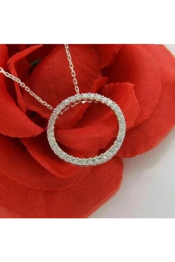 Pretty 2Ct Round Cut Diamond Pave Circle Eternity Pendant Necklace 14K White Gold Plated 18"