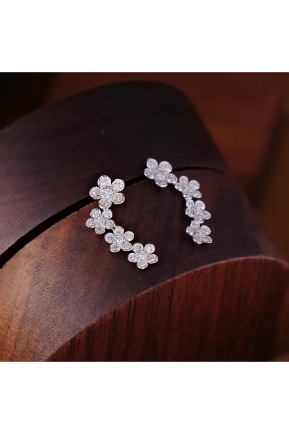 Pretty 2Ct Round Cut Simulated Diamond Crawler Flower Stud Earrings 14k White Gold Plated 925 Silver For Women's