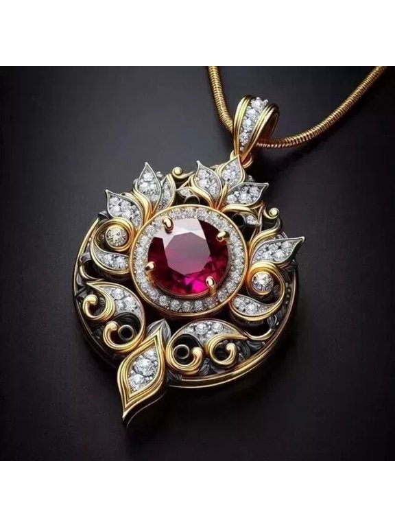 Pretty 3Ct Round Cut Lab Created Red Ruby Charm Pendant 14K Yellow Gold Plated