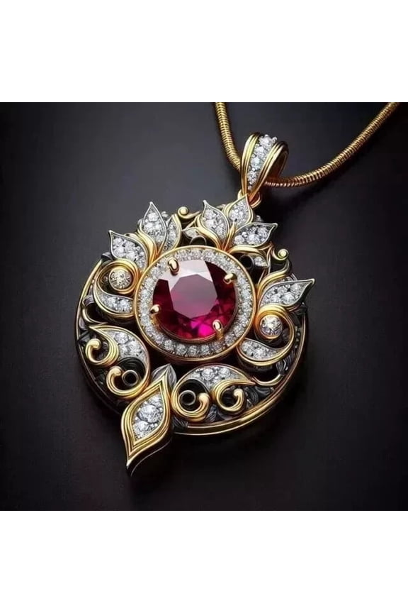 Pretty 3Ct Round Cut Lab Created Red Ruby Charm Pendant 14K Yellow Gold Plated