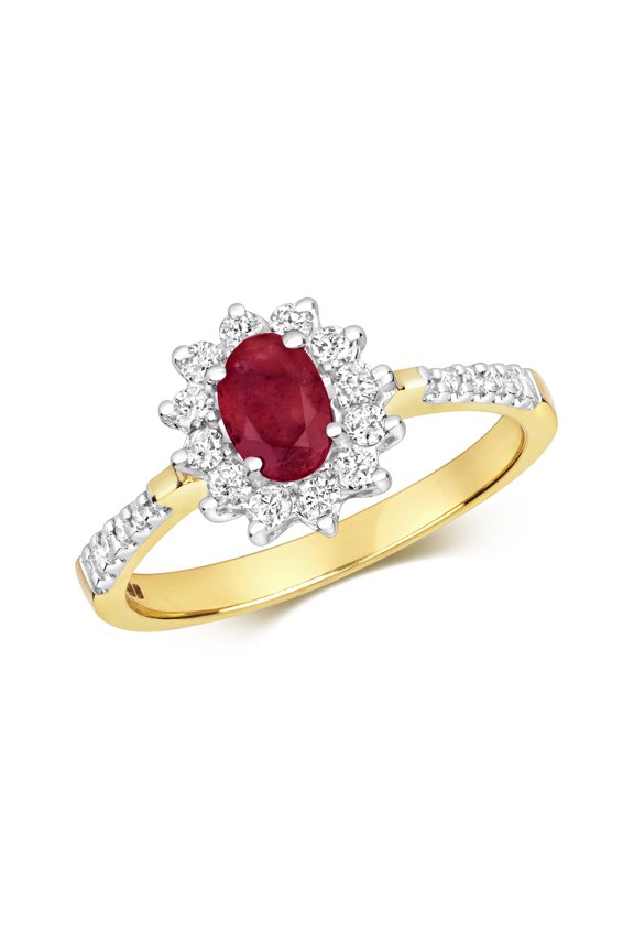 Pretty 9k Gold Women Cluster Diamond Ring Brilliant Cut 0.34 Carat H - I1 I2 with Ruby