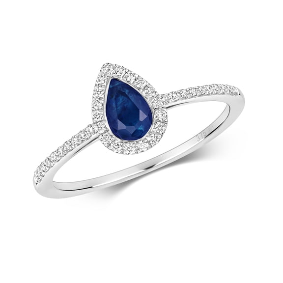Pretty 9k White Gold Women Cluster Diamond Ring Brilliant Cut 0.15 Carat HI - I1 with Sapphire