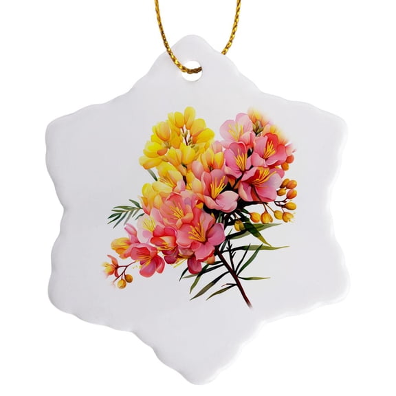 3drose, Pretty Acacia Flowers Illustration, 3 inch Snowflake Porcelain Ornament