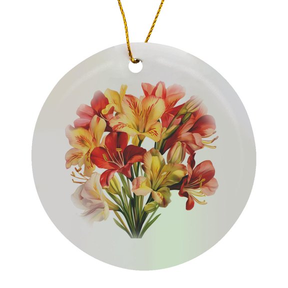 3drose, Pretty Alstromeria Flower Illustration, Circle Porcelain Ornament