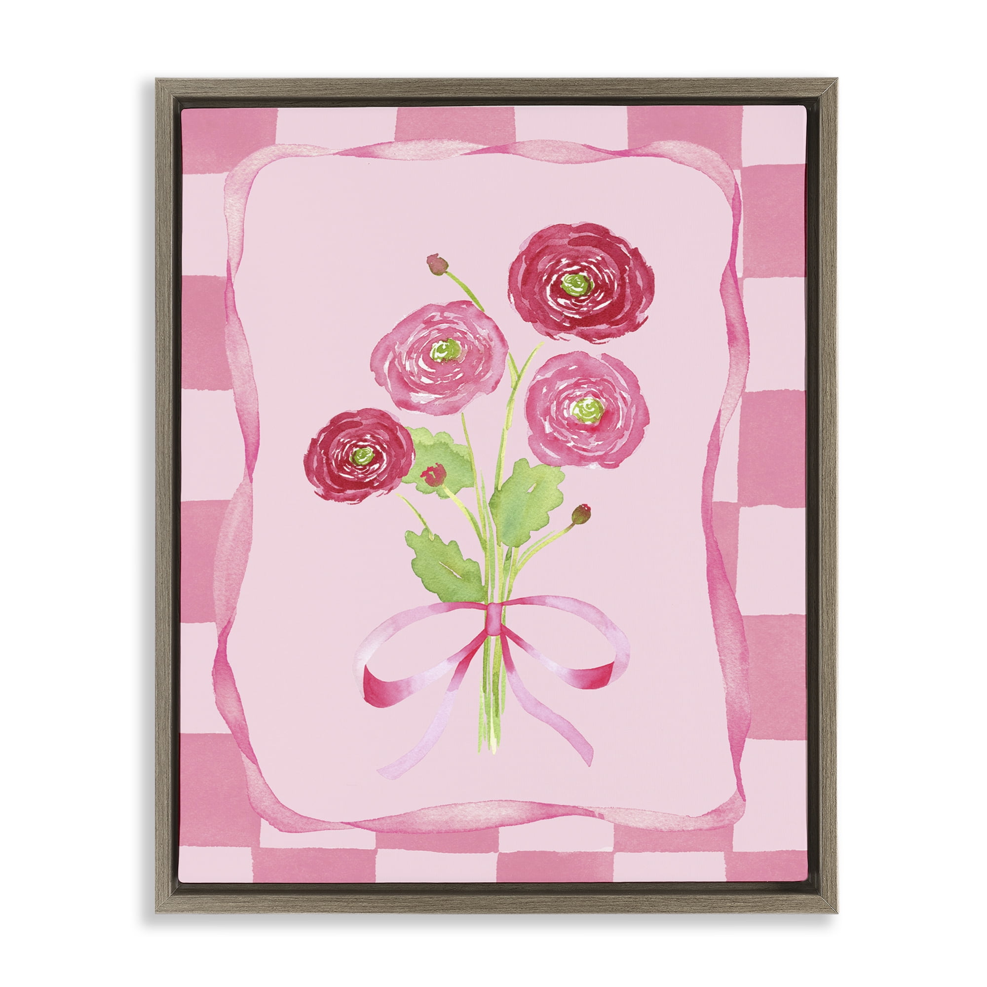 Pretty And Sweet Ranunculus Brown Framed Floater Canvas Wall Art, design by Nina Jacobs