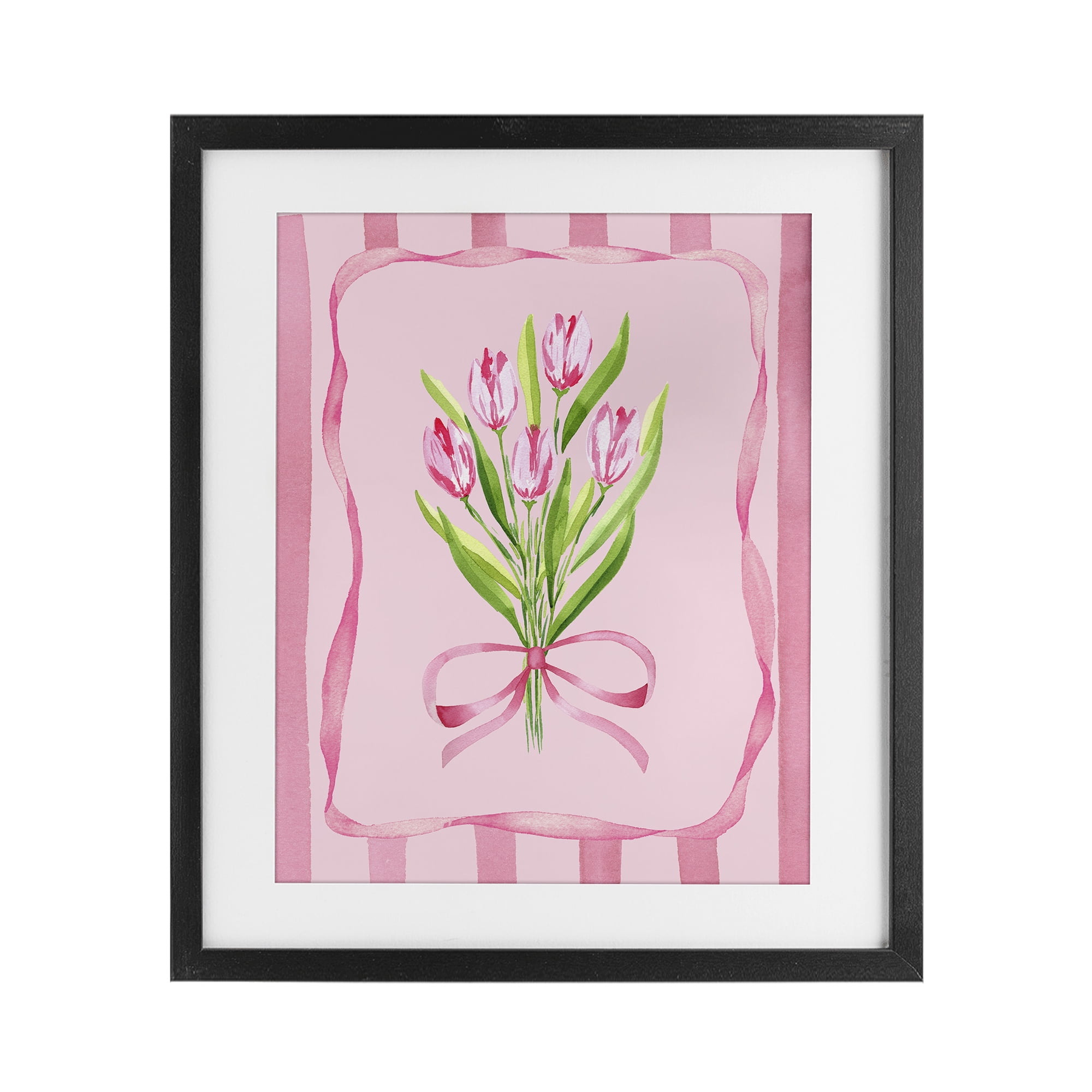 Pretty And Sweet Tulips Black Framed Print Under Glass, design by Nina Jacobs