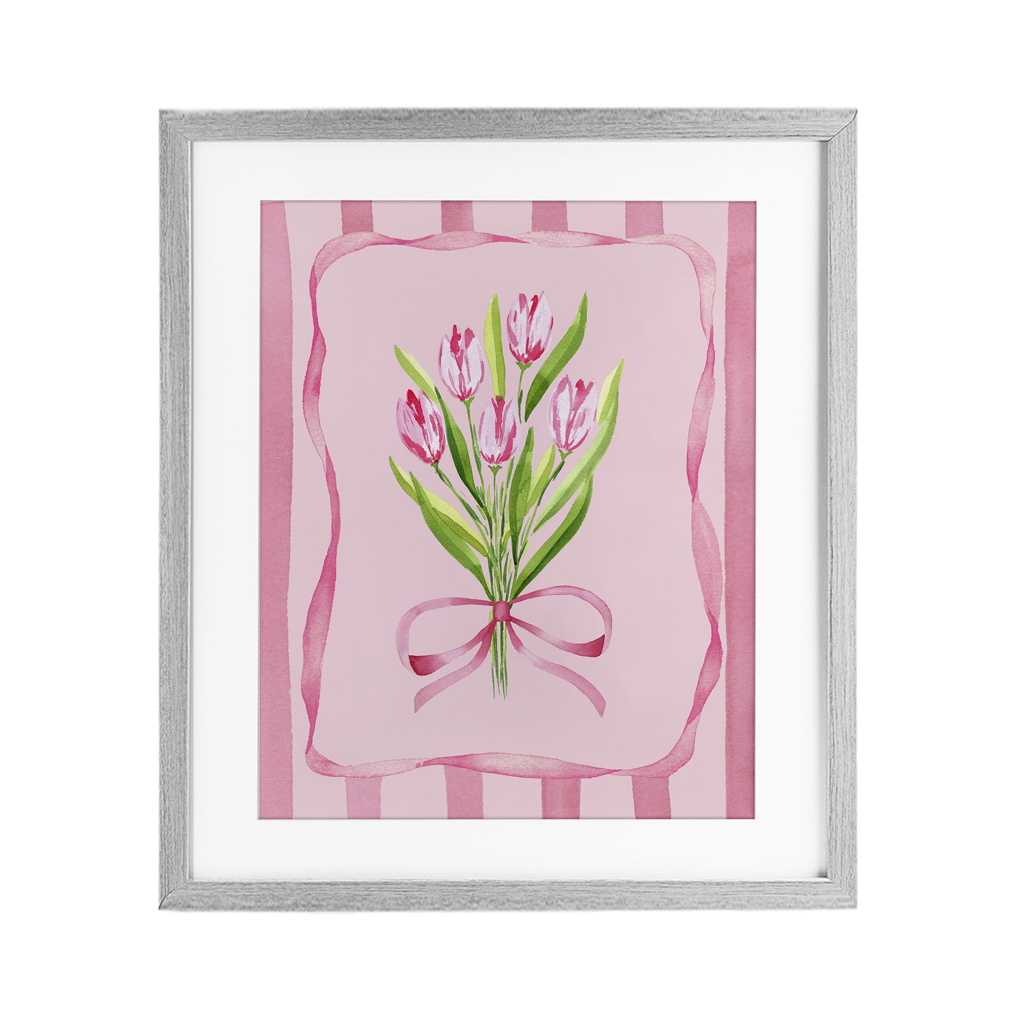 Pretty And Sweet Tulips Gray Framed Print Under Glass, design by Nina Jacobs