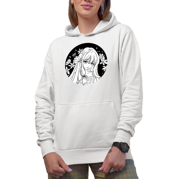 Pretty Anime Girl, White Hooded Sweatshirt or Hoodie, Small